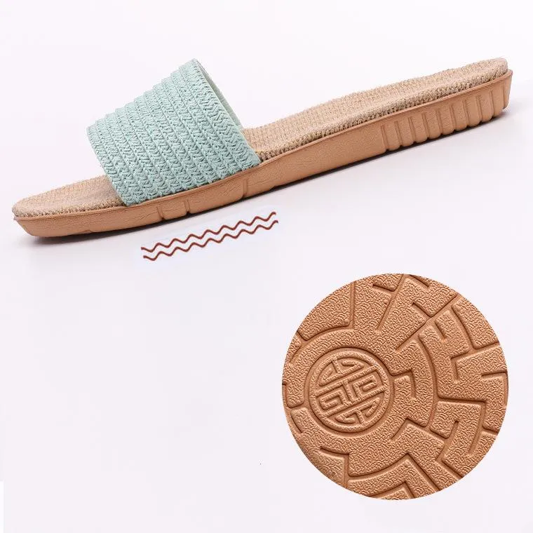 Women's flat flax linen indoor slides non-slip