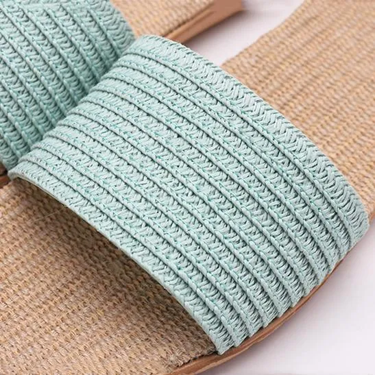 Women's flat flax linen indoor slides non-slip