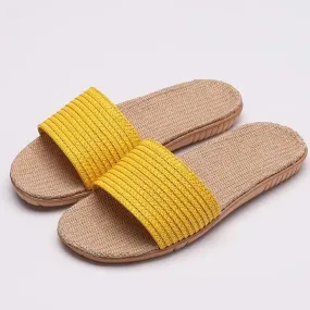 Women's flat flax linen indoor slides non-slip