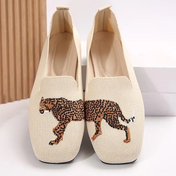 Women's Knitted Tiger Slip-On Casual Flats 99769031S