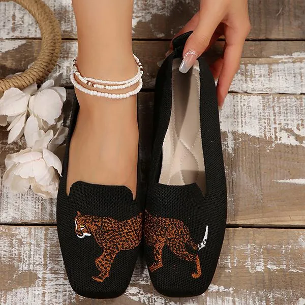 Women's Knitted Tiger Slip-On Casual Flats 99769031S