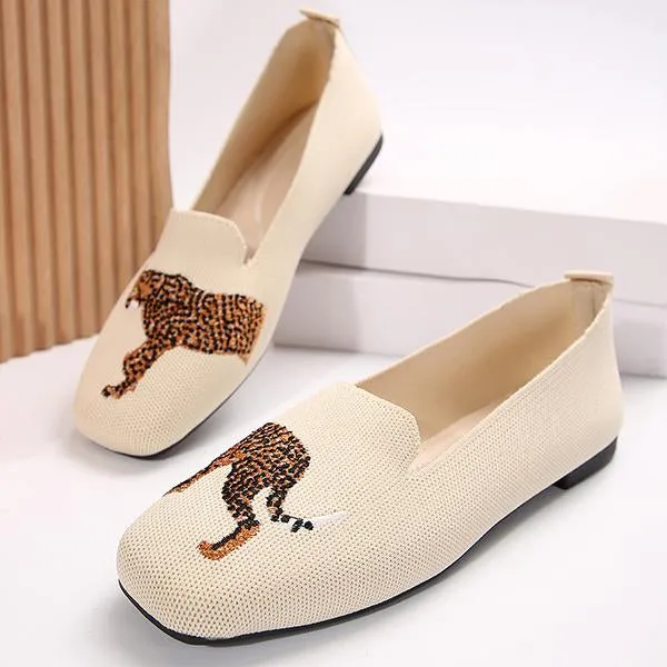 Women's Knitted Tiger Slip-On Casual Flats 99769031S