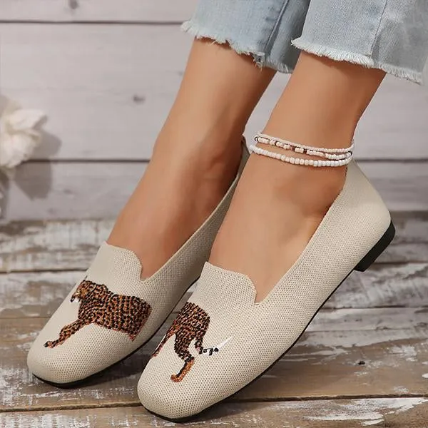 Women's Knitted Tiger Slip-On Casual Flats 99769031S