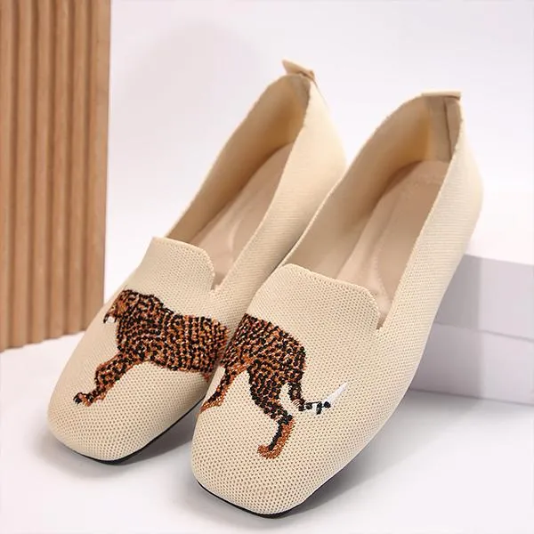 Women's Knitted Tiger Slip-On Casual Flats 99769031S