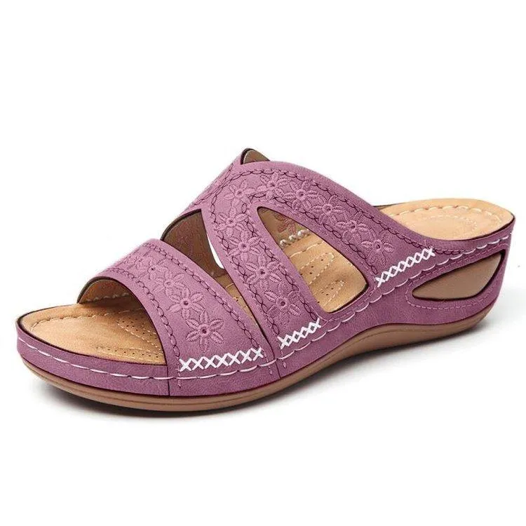 Women's peep toe low wedge slides comfy walking