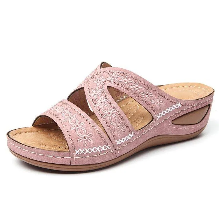 Women's peep toe low wedge slides comfy walking