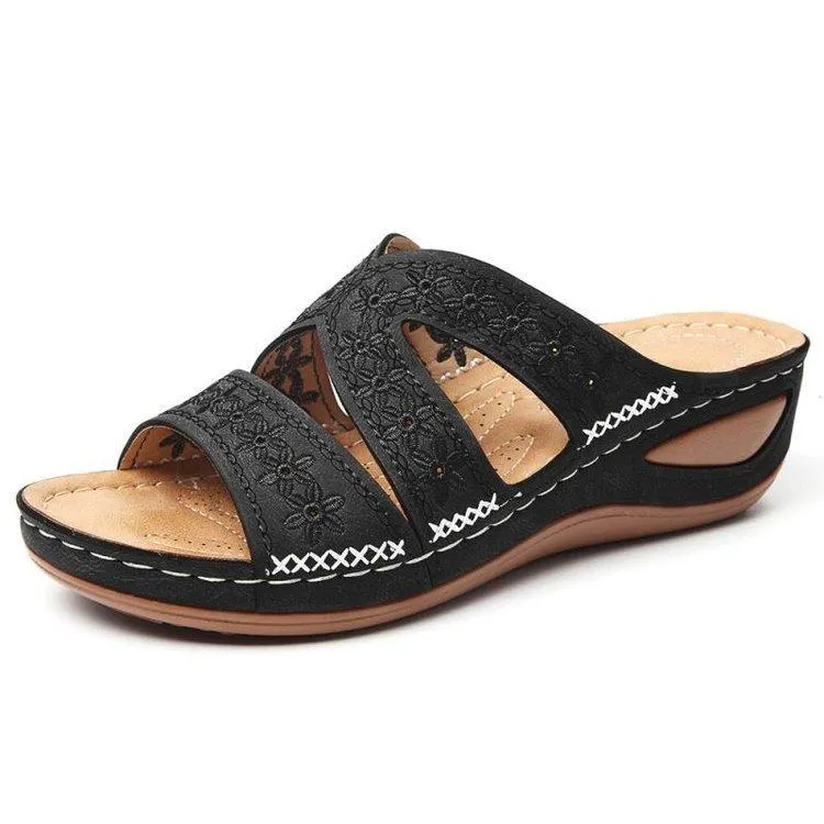 Women's peep toe low wedge slides comfy walking