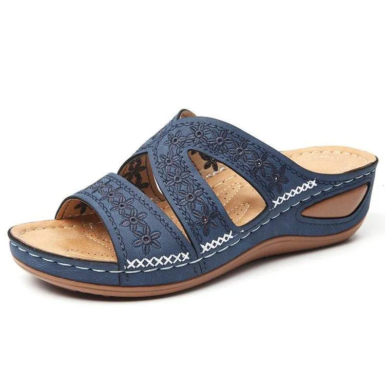 Women's peep toe low wedge slides comfy walking
