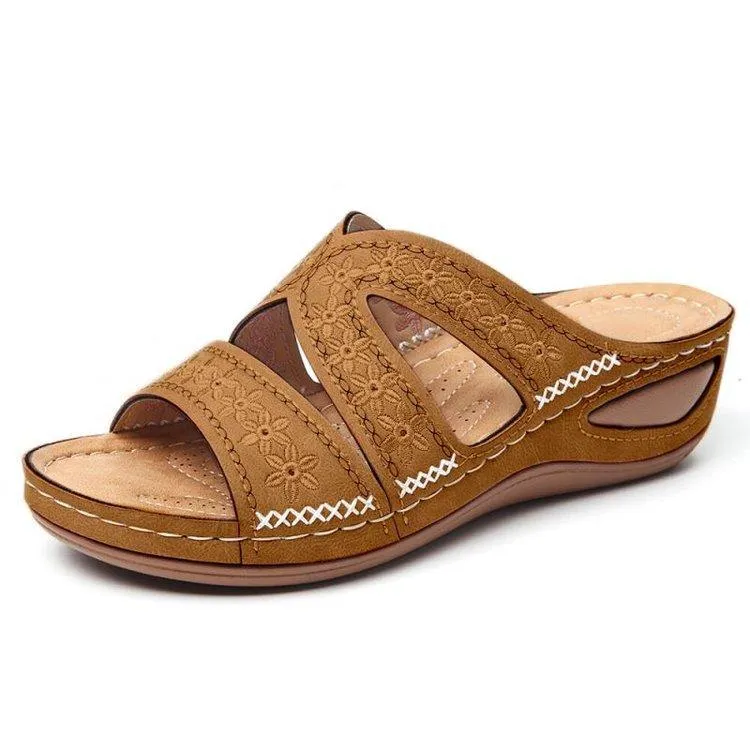Women's peep toe low wedge slides comfy walking