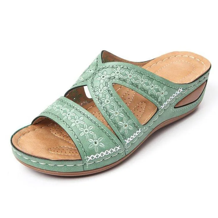 Women's peep toe low wedge slides comfy walking