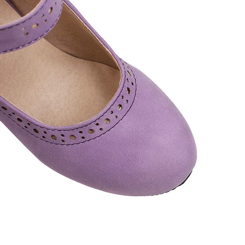 Women's retro brogue marry jane shoes chunky high heels round toe oxfords dress shoes