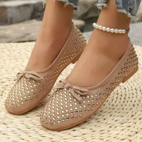 Women's Round-Toe Rhinestone Embellished Shallow Flats 60870691C
