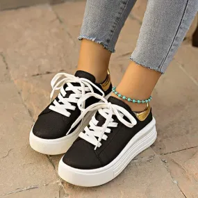 Women's Thick-Soled Color-Block Sequined Sneakers 99316720C