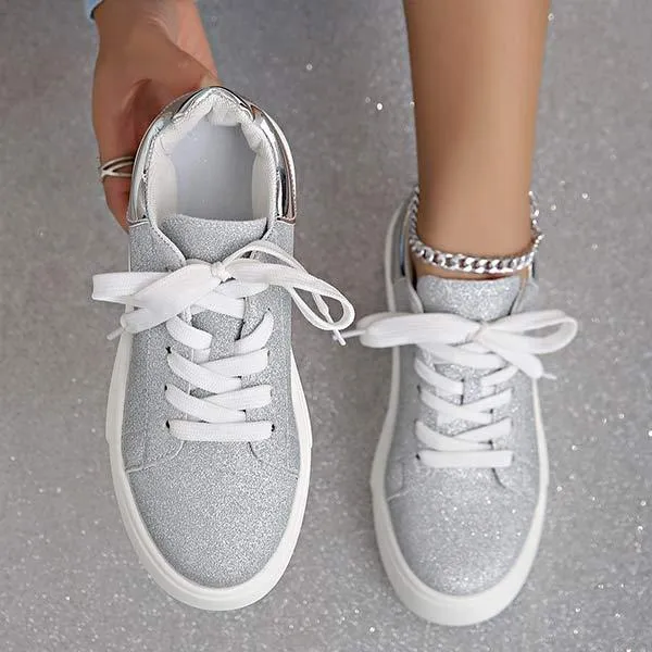 Women's Thick-Soled Color-Block Sequined Sneakers 99316720C