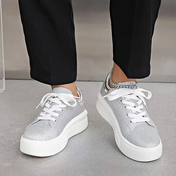 Women's Thick-Soled Color-Block Sequined Sneakers 99316720C