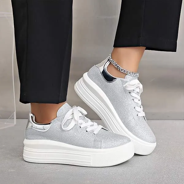 Women's Thick-Soled Color-Block Sequined Sneakers 99316720C