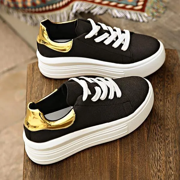 Women's Thick-Soled Color-Block Sequined Sneakers 99316720C
