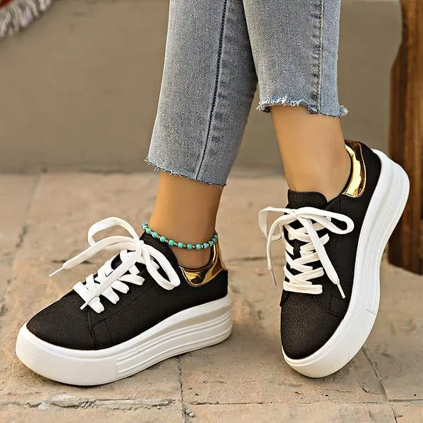 Women's Thick-Soled Color-Block Sequined Sneakers 99316720C
