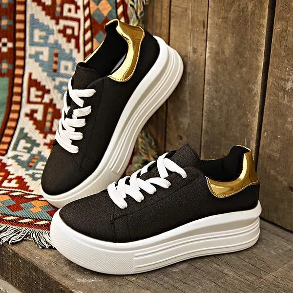 Women's Thick-Soled Color-Block Sequined Sneakers 99316720C