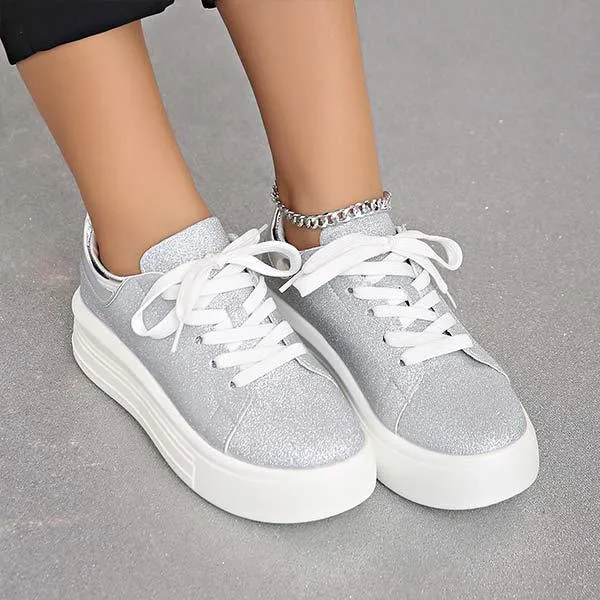 Women's Thick-Soled Color-Block Sequined Sneakers 99316720C