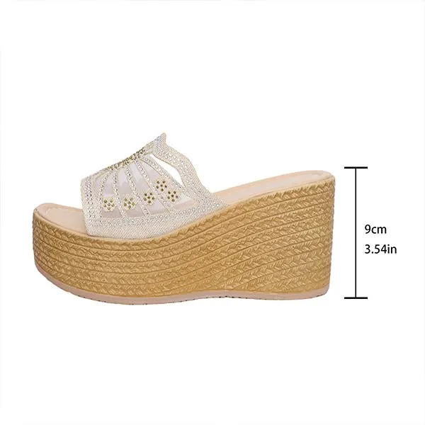 Women's Wedge Heel Gauze Rhinestone Comfortable Non-Slip Sandals 63710691C