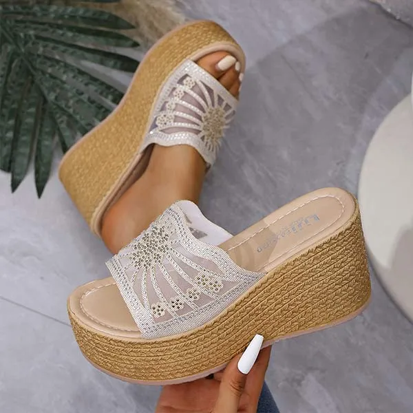 Women's Wedge Heel Gauze Rhinestone Comfortable Non-Slip Sandals 63710691C